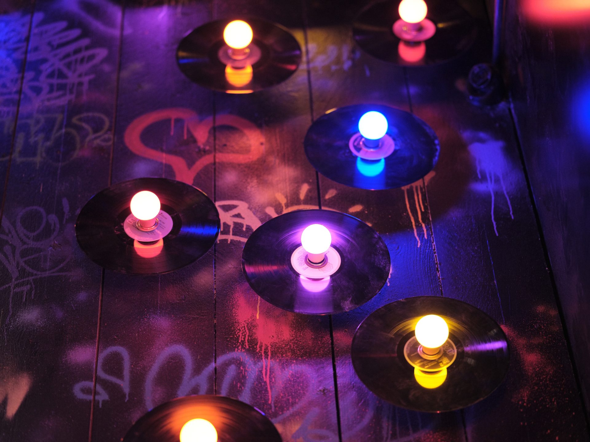 Turtle Bay Hammersmith Interior Design - Records with lightbulbs