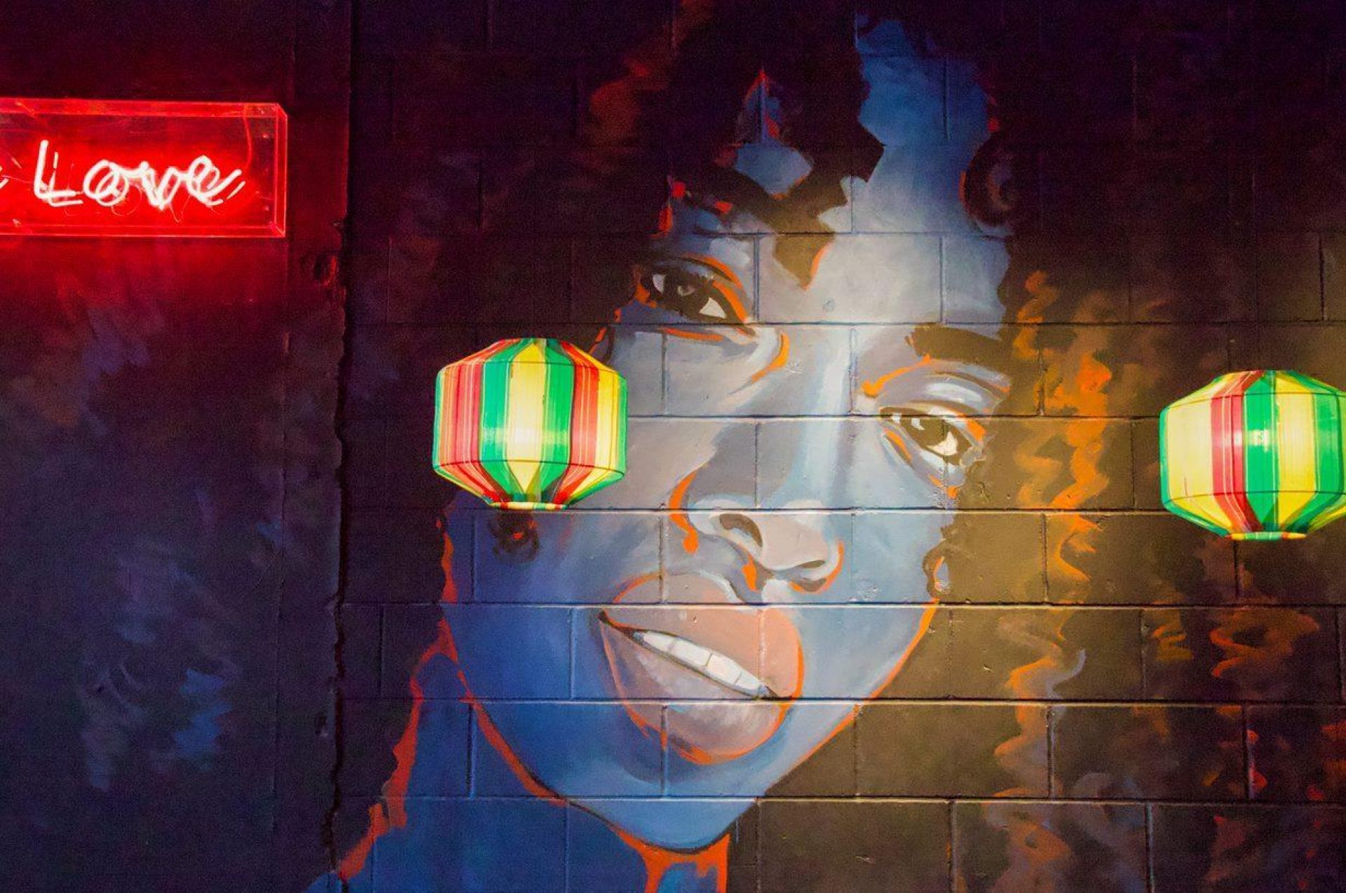 Colourful girl wall mural Turtle Bay interior