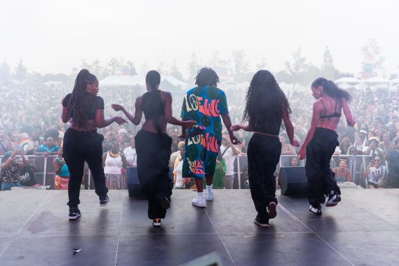 5 artists on stage at UK Black Pride event